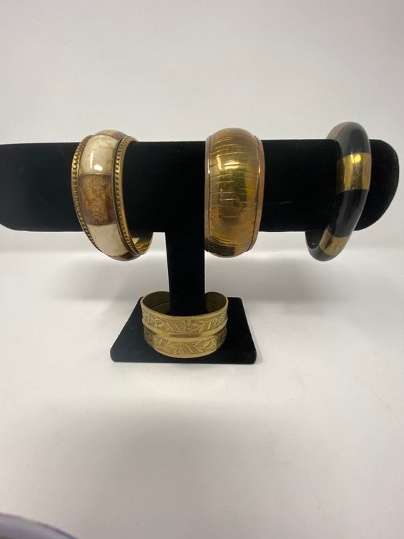Vintage Black Horn And Brass Bangle Bracelet, Asso