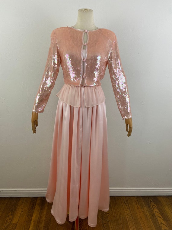 Vintage 80s Haute Couture Design Apricot Peach Ev… - image 1