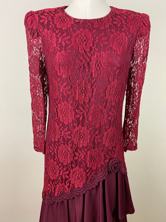 Vintage 80s David Rose Design Burgundy Wine Lace … - image 2