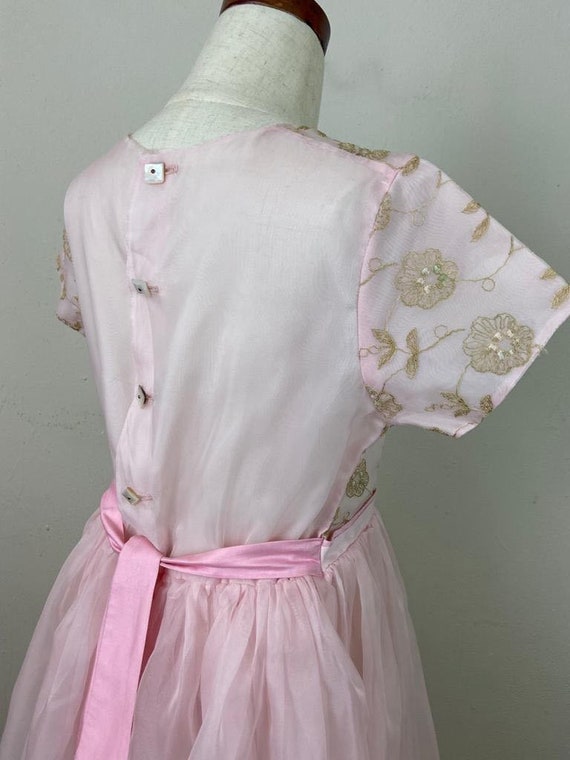 Vintage 60s Pink Silk Organza Dress: Embroidered … - image 8