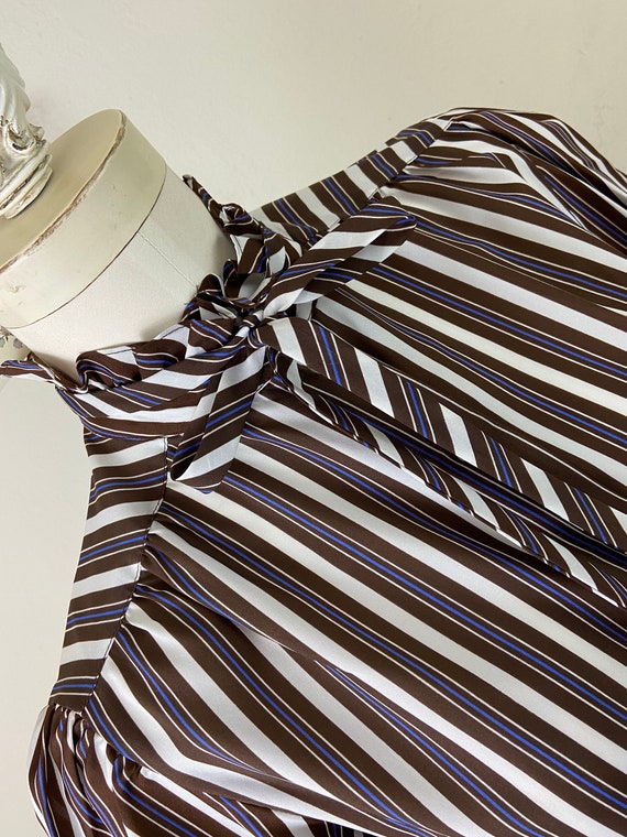 Vintage 70s Collared Ribbon Bohemian Strip Blouse, El… - Gem