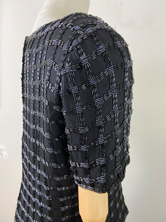 Vintage late 80s Black Silk Embellished Sequin Cr… - image 10