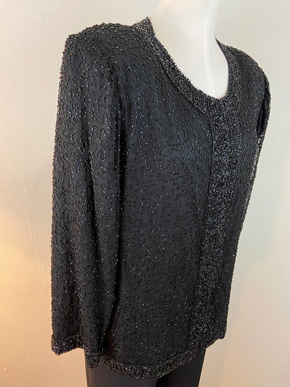 VINTAGE 80s LAURENCE KAZAR Black Sequins Beaded B… - image 3