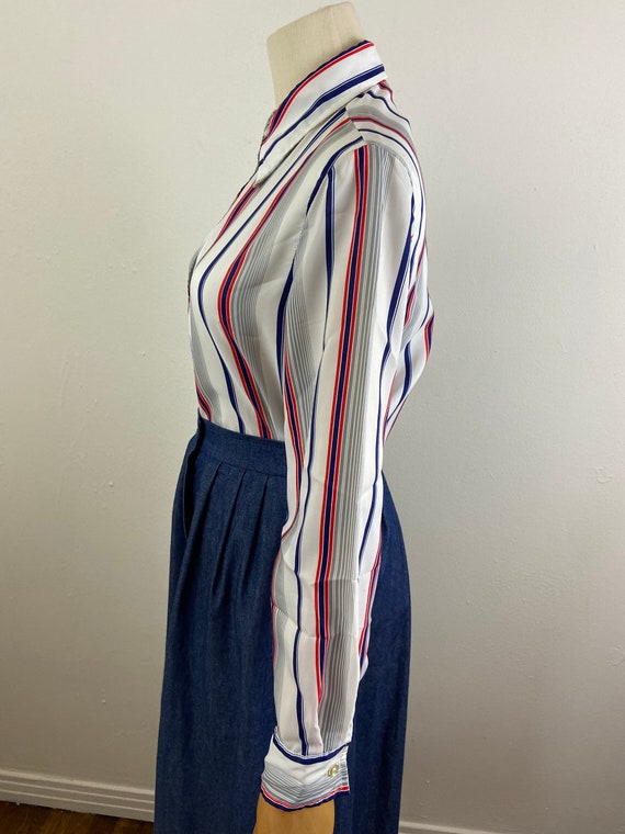 Vintage Blouse From Late 60s, Marine Colors Verti… - image 7