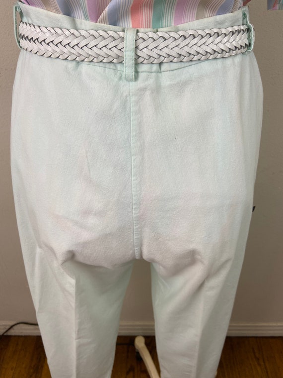 Vintage 80s Pale Mint Green Cotton High Waist Tro… - image 9