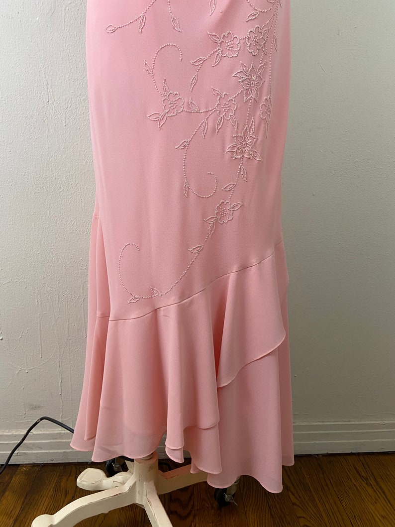 Vintage Early 90s Embellished Peach Maxi Formal Low Back Cut Imperio Sexy Dress By JULIET, PLUS SIZE Formal Sexy Dress, Size-2xl image 4