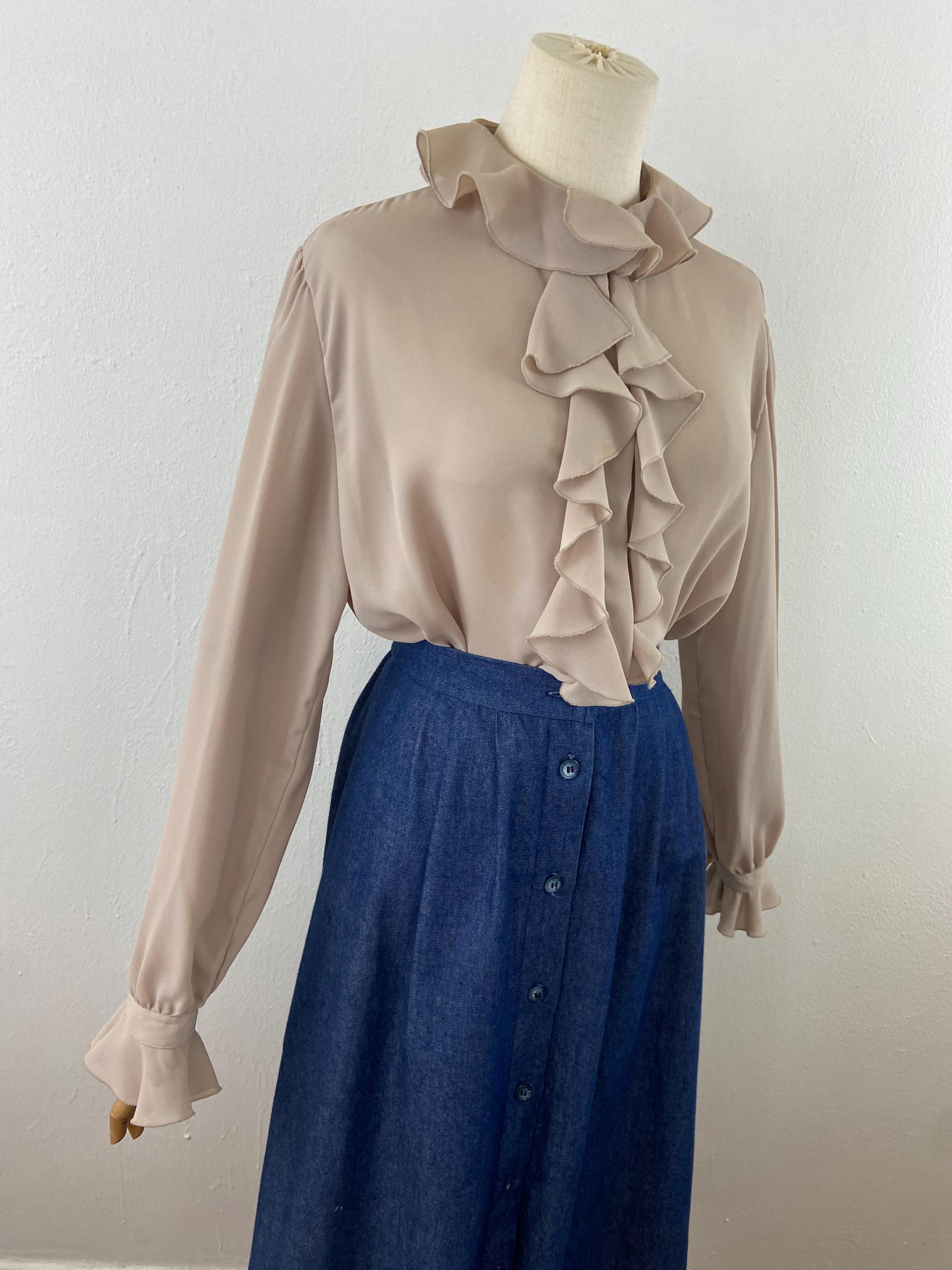 Vintage 80s Edwardian Ruffle Collar Blouse, Size 16 - Etsy