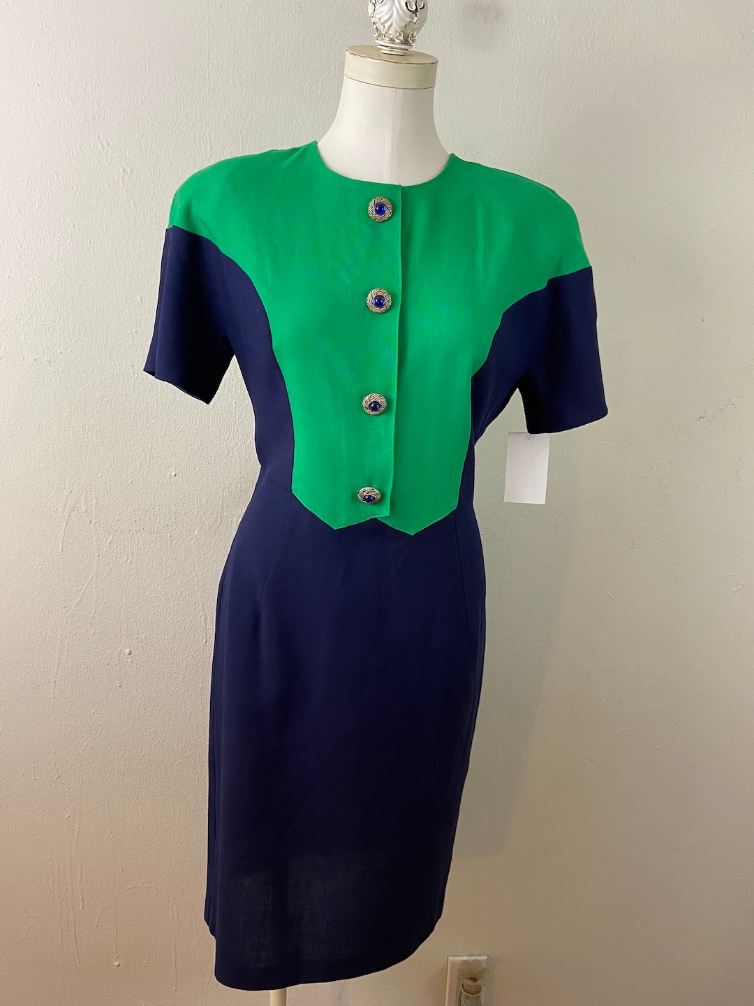 Vintage 80s Color Block Dress: Linen Rayon Dolman Sleeve Cocktail Dress -  Etsy
