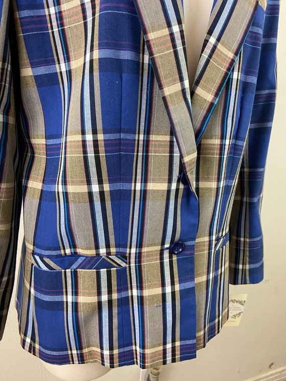 Vintage 90s Silk Linen Blue Tan Striped Tailored … - image 6
