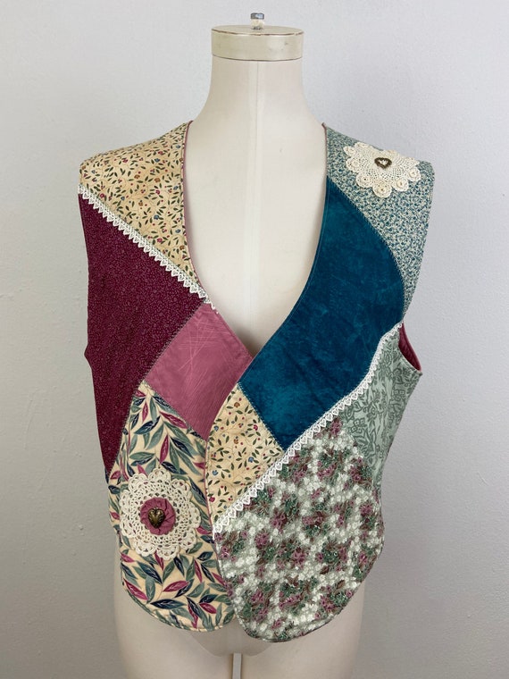 Vintage 80s Patchwork Calico Vest: Shabby Chic La… - image 1