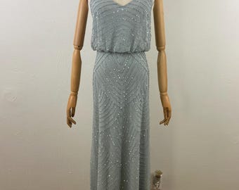 Vintage Y2K Adrianna Papell Sequin Evening Gown, Mesh Tulle, Size-2