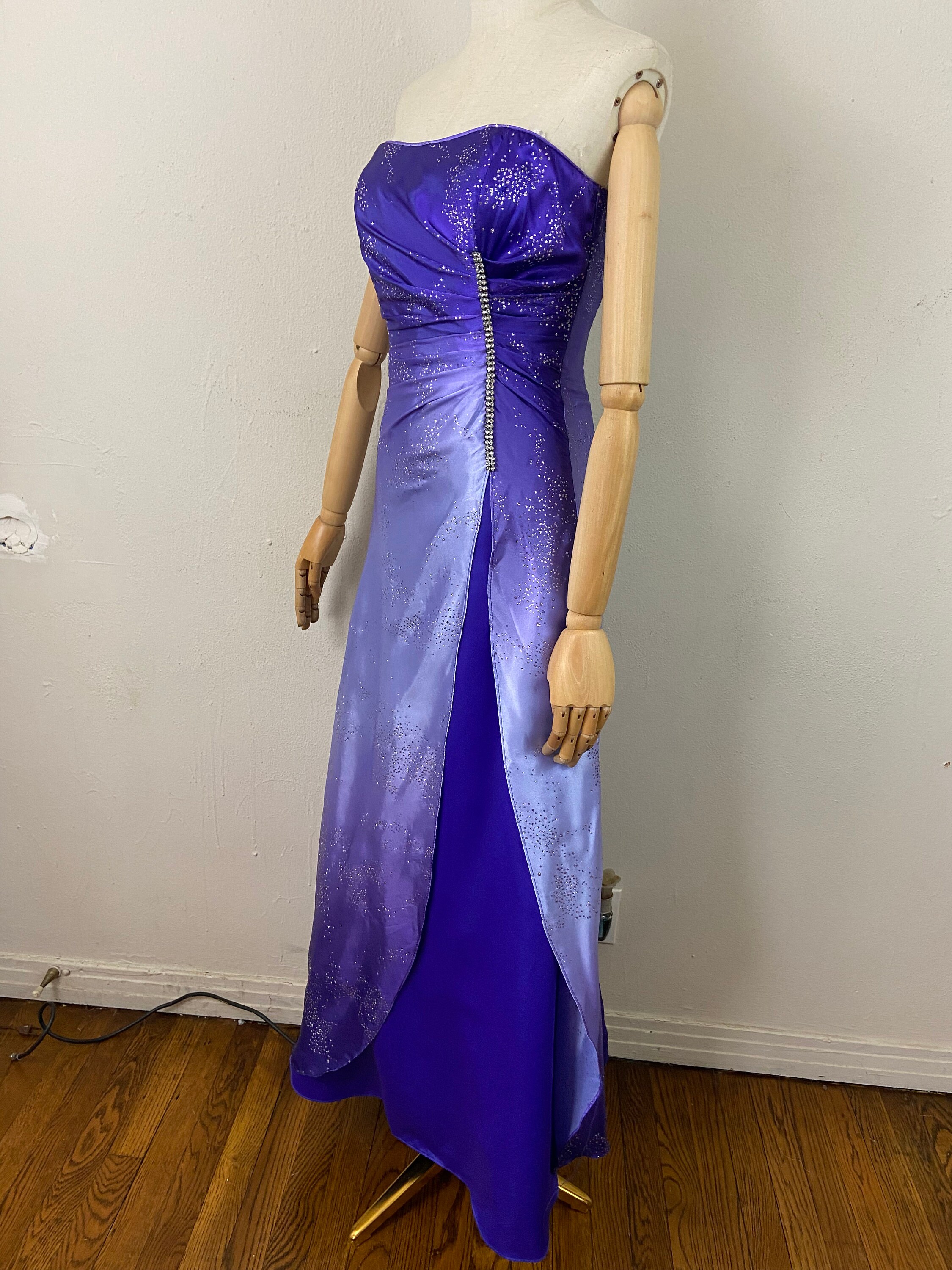 purple glitter dress long Glitter Purple Spaghetti Straps Wedding Guest Dress with Split main image 0