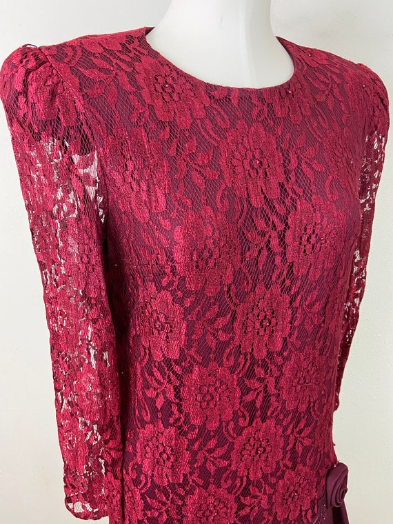 Vintage 80s David Rose Design Burgundy Wine Lace … - image 5