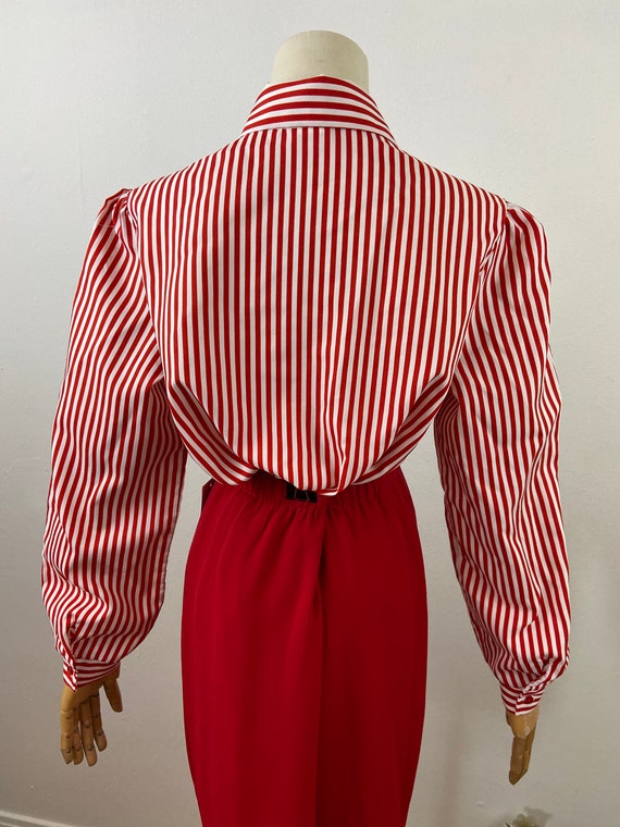 Vintage 70s Red And White Stripe Print With Puffy… - image 8