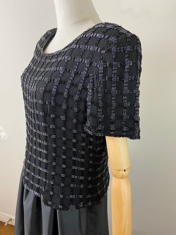 Vintage late 80s Black Silk Embellished Sequin Cr… - image 8