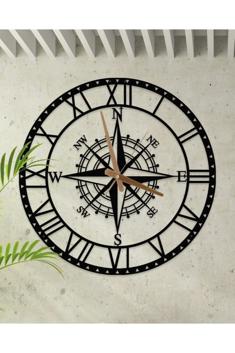 Compass Metal Wall Clock Decor Gift Unique Kitchen Wall Clock Etsy