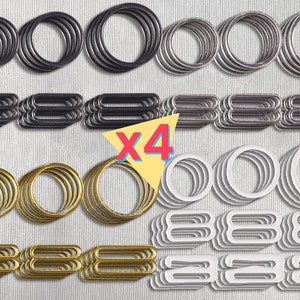 4 Pairs Rings and Sliders 15mm (5/8") or 20mm (3/4") for Bra Straps SIlver Black Gold White