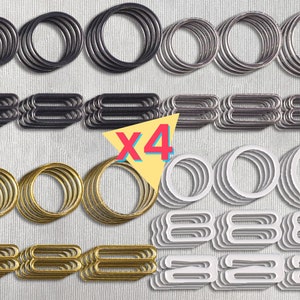 4 paar ringen en schuivers 15 mm (5/8&quot;), 18 mm (11/16&quot;), 20 mm (3/4&quot;) voor bh-bandjes Zilver Zwart Goud Wit