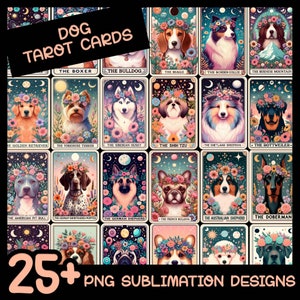 30+ mooie hond tarotkaartbundel, sublimatieontwerp, Witchy Vibes png-bestanden, bloemen, bloemen, kleurrijk digitaal bestand, aardheks,