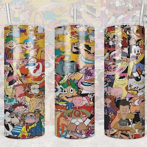 90s Theme Cartoon Skinny Tumbler Wrap | Retro | Gifts for him | Birthday Gift | Hey Arnold | Animaniacs | Nostalgic | Saturday morning