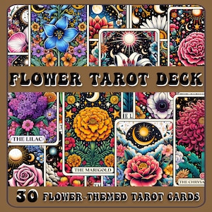 30+ Beautiful Floral Tarot Card Bundle, Sublimation Design, Witchy Vibes PNG File, Beautiful, Flowers,  Digital File, Earth Witch