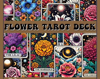 30+ Beautiful Floral Tarot Card Bundle, Sublimation Design, Witchy Vibes PNG File, Beautiful, Flowers,  Digital File, Earth Witch