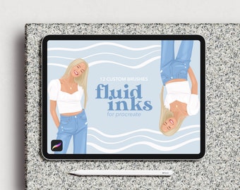 Conjunto de pinceles de tintas fluidas Procreate, pinceles básicos para procrear, pinceles para ilustrar, caligrafía de pluma de tinta, ilustración de retrato, arte digital