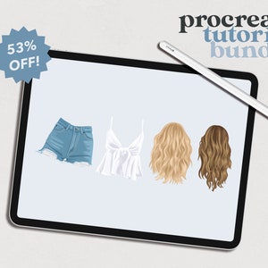 Procreate Digital Illustration Tutorial Bundle, Haar Kleidung Bundle, Illustration Tutorial, wie man Haare Kleidung Kleidung Vektor-Kunst zeichnet
