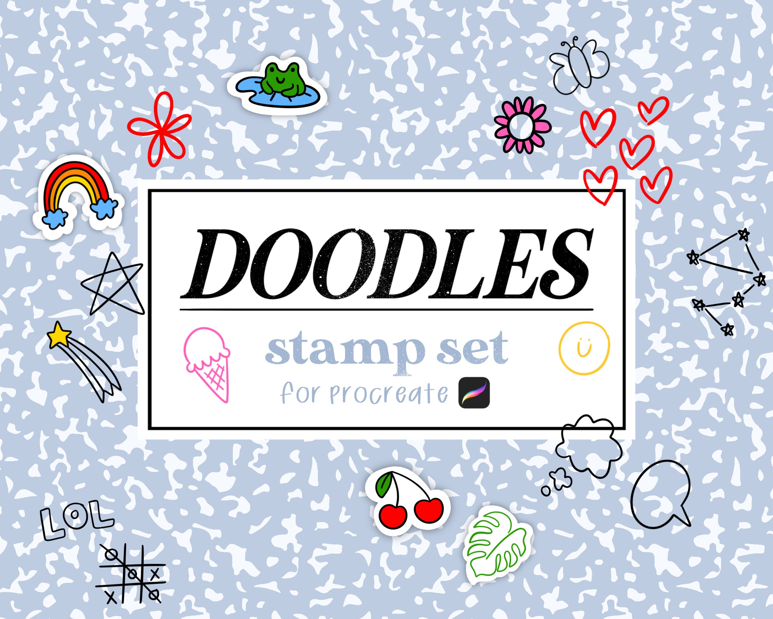 Procreate Doodles Stamp Set, Hand Drawn Doodle Cute Heart Star Drawing ...