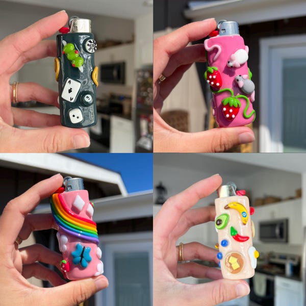 Estuche para encendedor personalizado / Estuche para encendedor con dije de arcilla polimérica hecho a mano Accesorio único personalizado Arte 3D Colorido Lindo Moderno *LEER DESCRIPCIÓN*