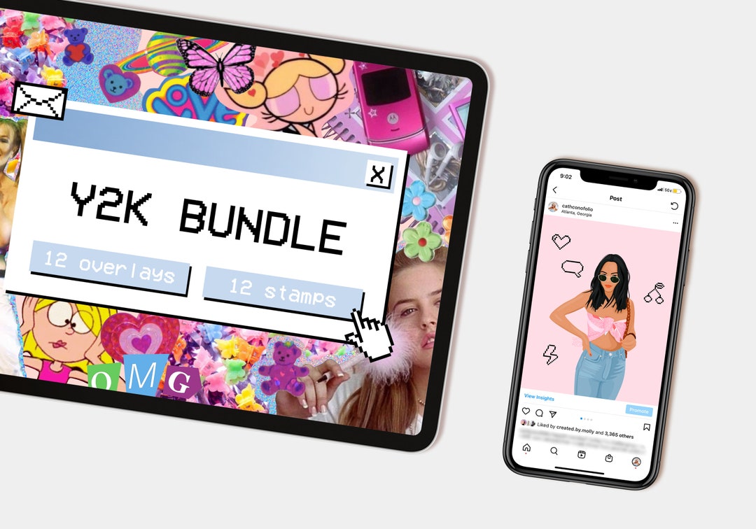Procreate Y2K Stamp and Overlay Bundle Text Templates 2000s Etsy