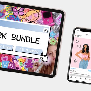 Procreate Y2K Stamp and Overlay Bundle, Text Templates, 2000s aesthetic , 90s Desktop, 90's Computer Aesthetic, Customizable Overlays, 1990s