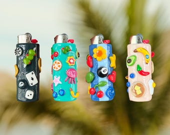 Custom Lighter Case | Handmade Polymer Clay Charm Lighter Case Personalized Unique Accessory 3D Art Colorful Cute Trendy *READ DESCRIPTION*