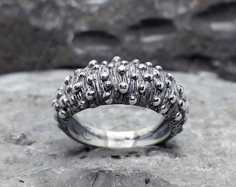Handmade burnished silver band ring ETRURIA A41