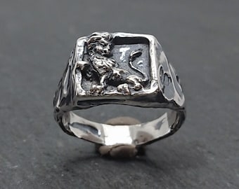 Lion Seal Ring Burnished Silver Handmade LION SEAL