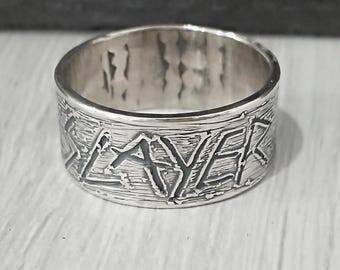 SLAYER metal/rock ring burnished silver handmade A54