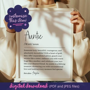 Personalised Auntie Gift, Auntie Definition Print, Gift For Auntie From Niece, Auntie Birthday Gift, Gift For Auntie From Nephew, Aunt Gift