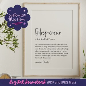 Personalised Entrepreneur Print, Business Owner Gift, Small Business Supplies, New Business Gift, Boss Lady Gift, Entrepreneur Definition