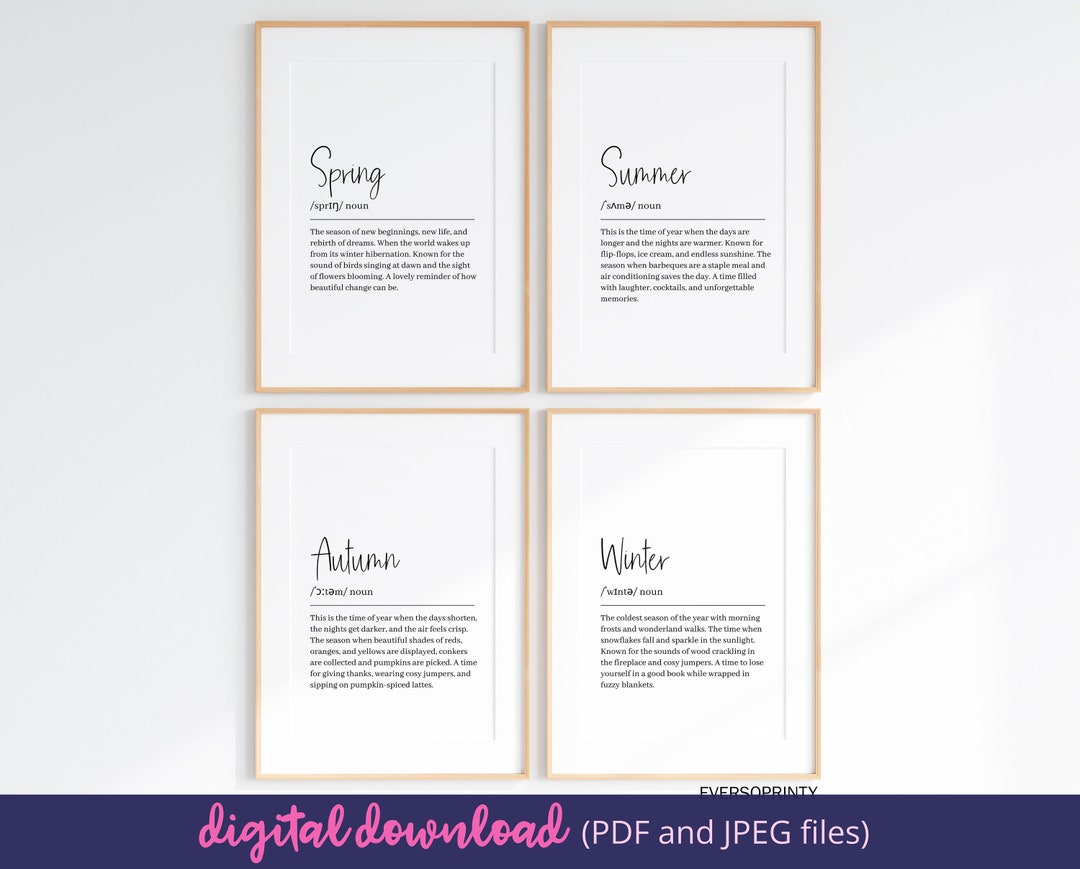 Seasonal Print Bundle, Winter Definition Print, Printable Wall Art