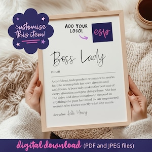 Personalised Boss Lady Gift, Entrepreneur Definition Print, Girl Boss Print, Small Business Owner Gift, Office Poster, New Business Gift