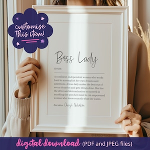 Personalised Boss Lady Gift, Entrepreneur Definition Print, Girl Boss Print, Small Business Owner Gift, Office Poster, New Business Gift