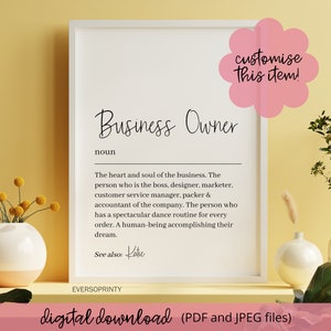 Personalised Business Owner Gift, Small Biz Definition Print, Girl Boss Print, Boss Lady Poster, Gift For Boss, New Business Owner Gift