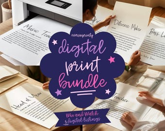 5 digitale Drucke, Mix And Match druckbare Wandkunst, Set von 5 Kunstdrucke, Print Bundle, Print At Home Set von 5, Bundle-Deal, Eversoprinty