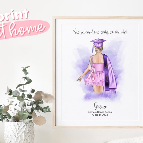 Personalised Dancer Graduation Print, Printable Graduation Gift, University Graduation, College Grad, Ballet Dancer Gift, Class Of 2023