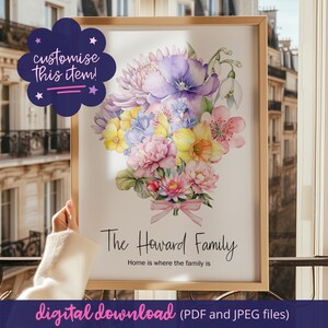 Personalised Birth Flower Print, Birth Flower Family Bouquet, Mothers Day Gift, Birth Month Flower Gift, Grandma&#39;s Garden, Gift for Mum