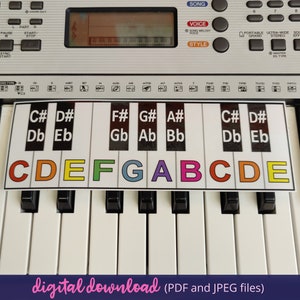 Printable Piano And Keyboard Note Chart, Piano Note Guide, Keyboard Helpsheet, Piano Beginner, Piano Keys Overlay, Keyboard Visual Aid