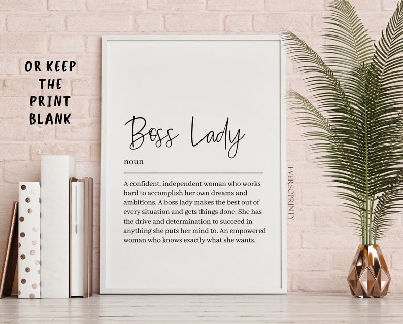 Boss Lady Print, Girl Boss Office Decor, Business Owner Gift, Small Business Supplies, New Business Gift, Business Sign, Business Owner No Name - Blank