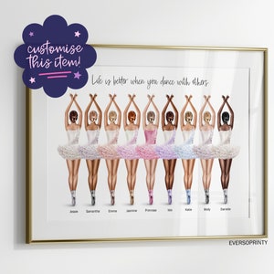 Personalised Ballerina Print, Dance Besties, Ballet Teacher Gift, Group Friendship Print, Ballet Dancer Wall Art, Gift For Ballerina, Dancer