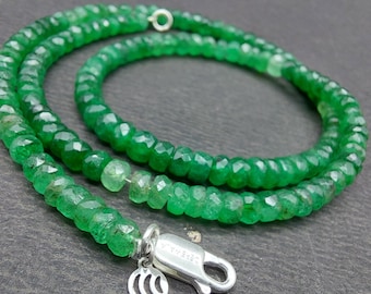 Natural Emerald Faceted Beads Necklace | Real Zambian Emerald Beaded Bracelet | Genuine Emerald Beaded Necklace & Bracelet for Gift
