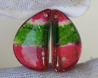 3.85 Bi-Color Watermelon Tourmaline Doublet Cabochon Pair Gemstone, Tourmaline Pair Match Fancy Shape Cut Stone Use Earring Pendent Stone